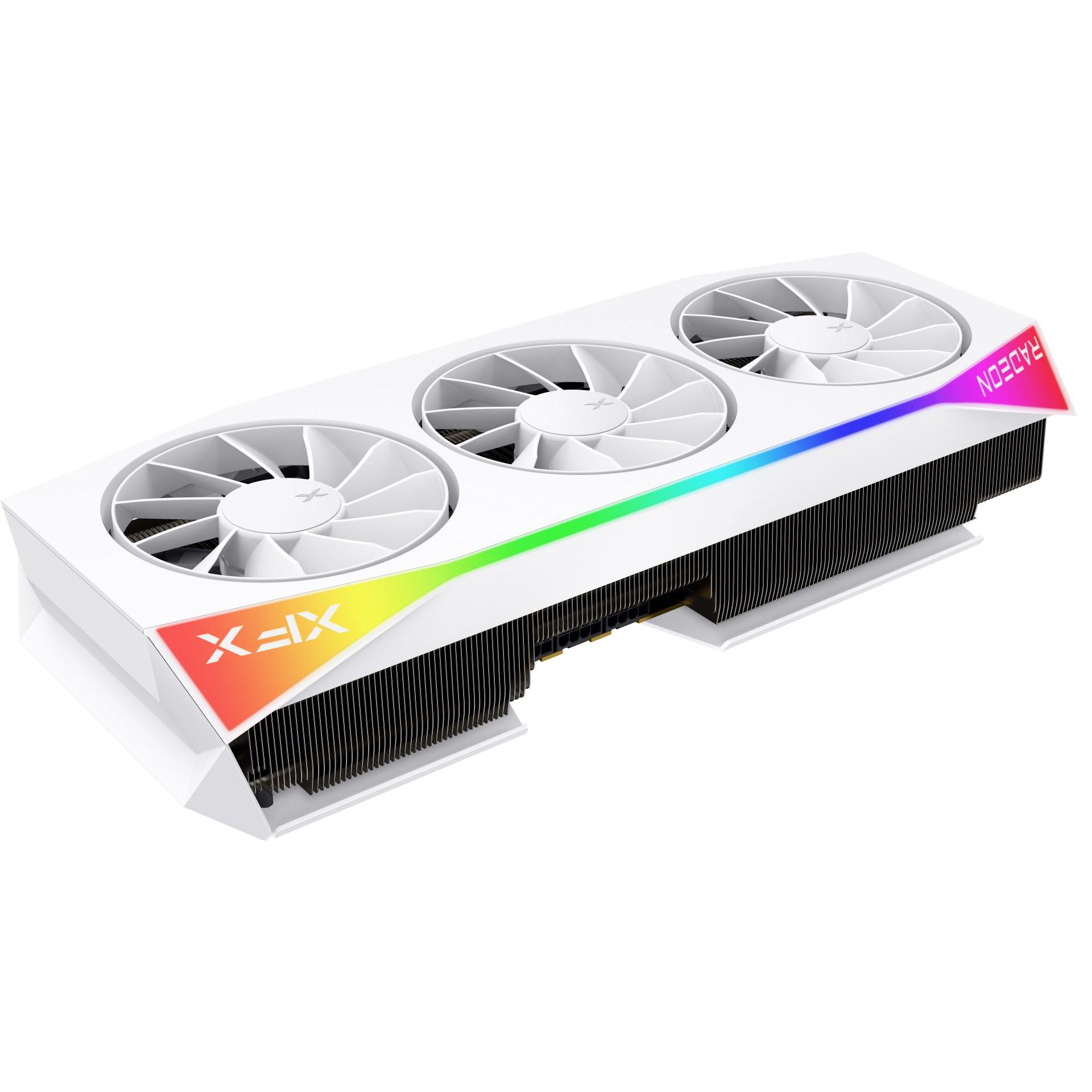 A large main feature product image of XFX Mercury Radeon RX 9070 XT OC Gaming Edition RGB 16GB GDDR6 (White)