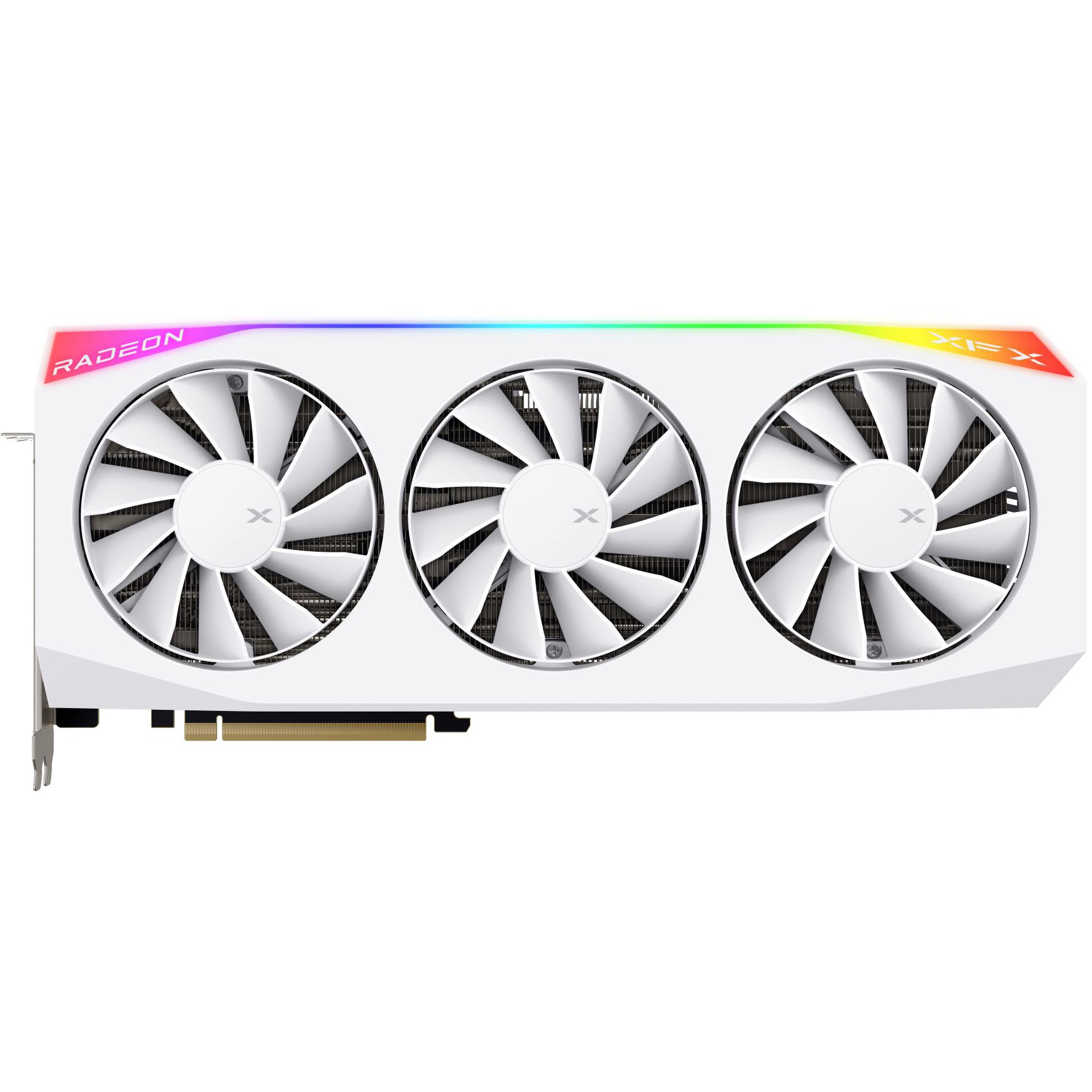 A large main feature product image of XFX Mercury Radeon RX 9070 XT OC Gaming Edition RGB 16GB GDDR6 (White)