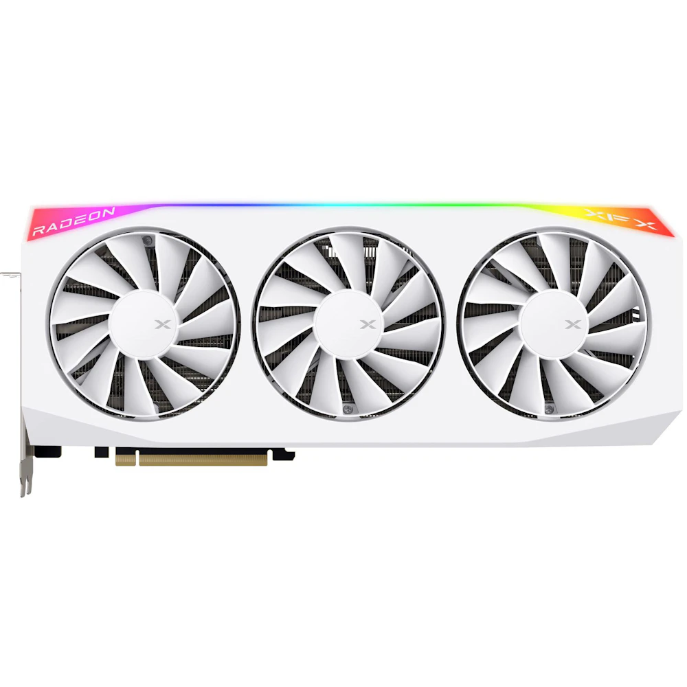 A large main feature product image of XFX Mercury Radeon RX 9070 XT OC Gaming Edition RGB 16GB GDDR6 (White)