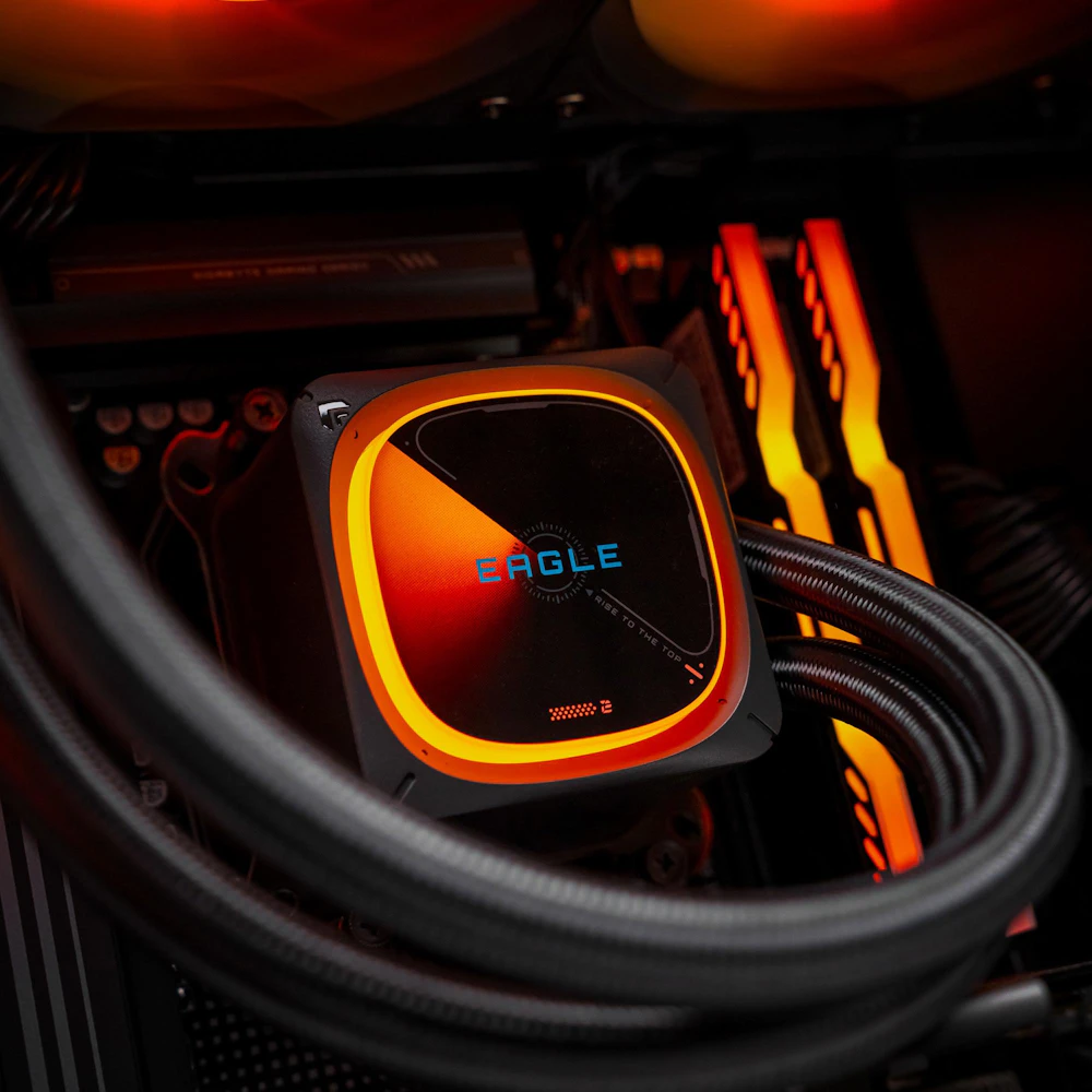 A large main feature product image of PLE Blaze RX 9070 XT Prebuilt Ready To Go Gaming PC