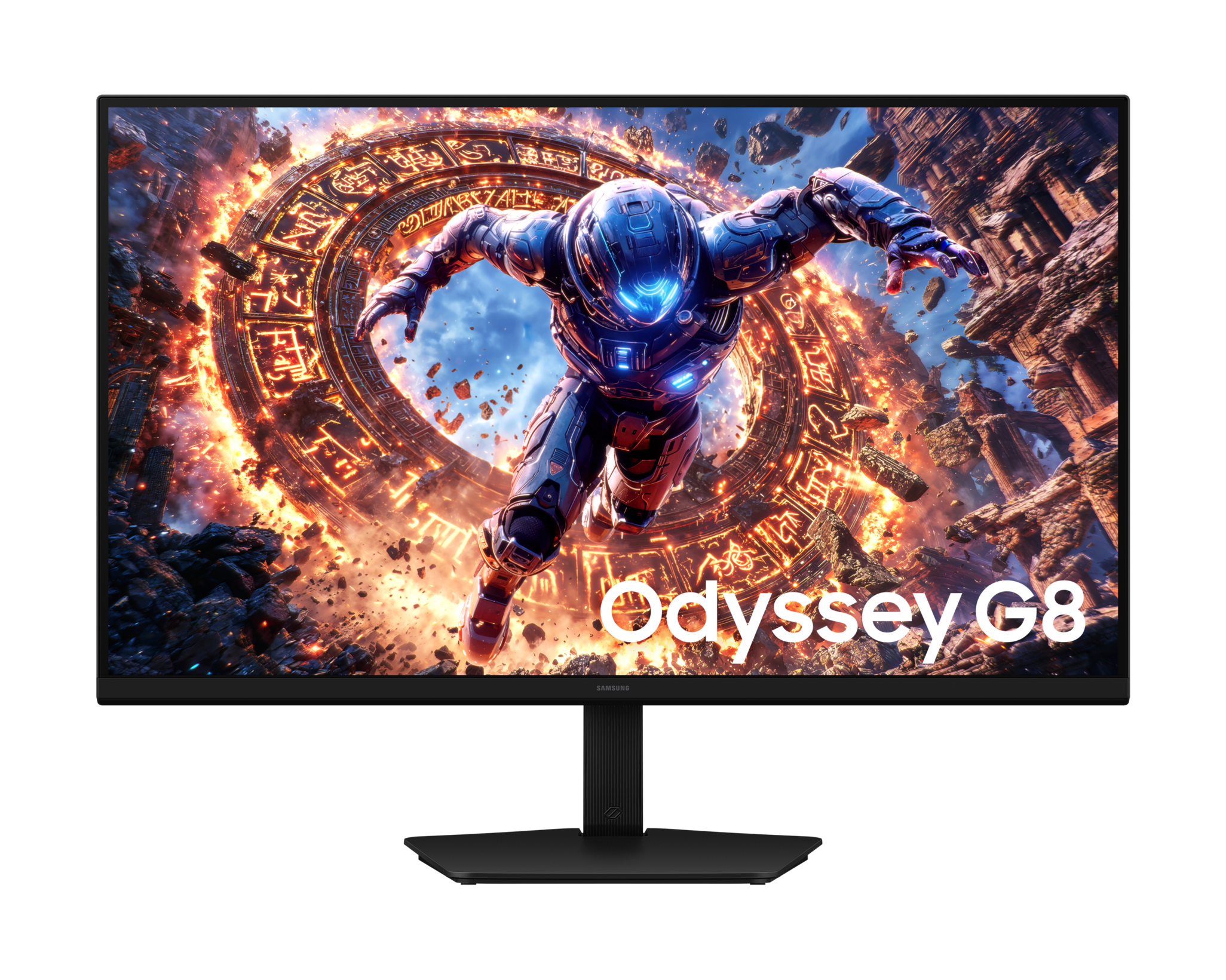 A large main feature product image of Samsung Odyssey G8 G80HS - 32" 6K 165Hz / 3K 330Hz Dual Mode Fast IPS Gaming Monitor