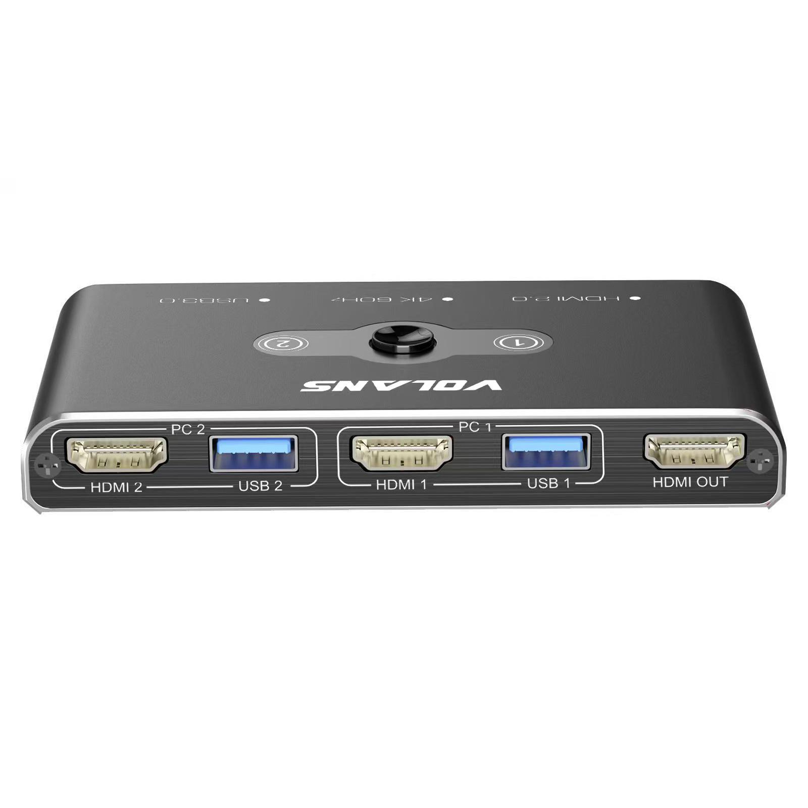 A large main feature product image of Volans Dual HDMI 2.0 (4K@60Hz) KVM Switch with 4xUSB3.0