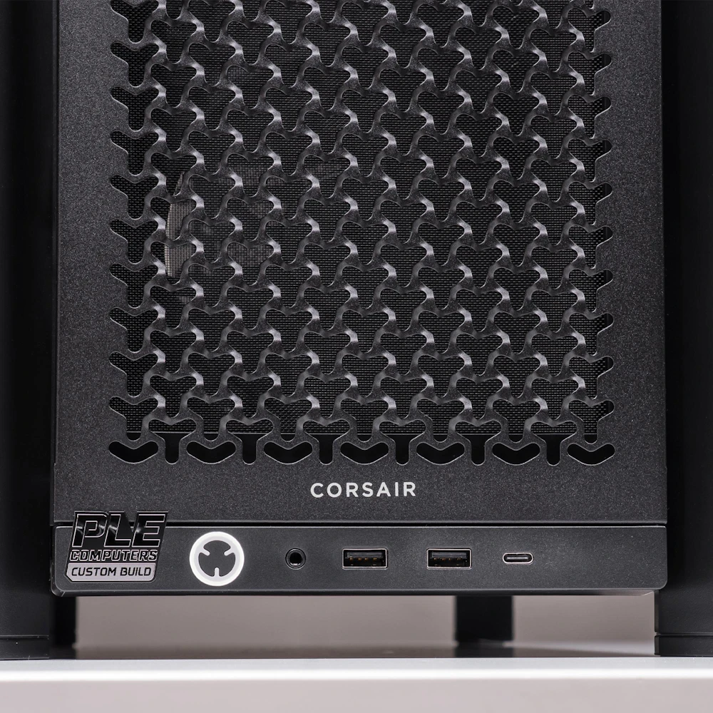 A large main feature product image of PLE Blackout RTX 5080 Prebuilt Ready To Go Gaming PC