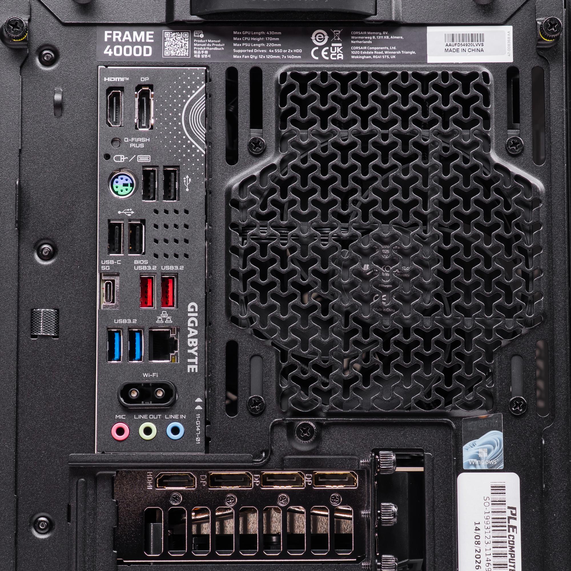 A large main feature product image of PLE Blackout RTX 5080 Prebuilt Ready To Go Gaming PC
