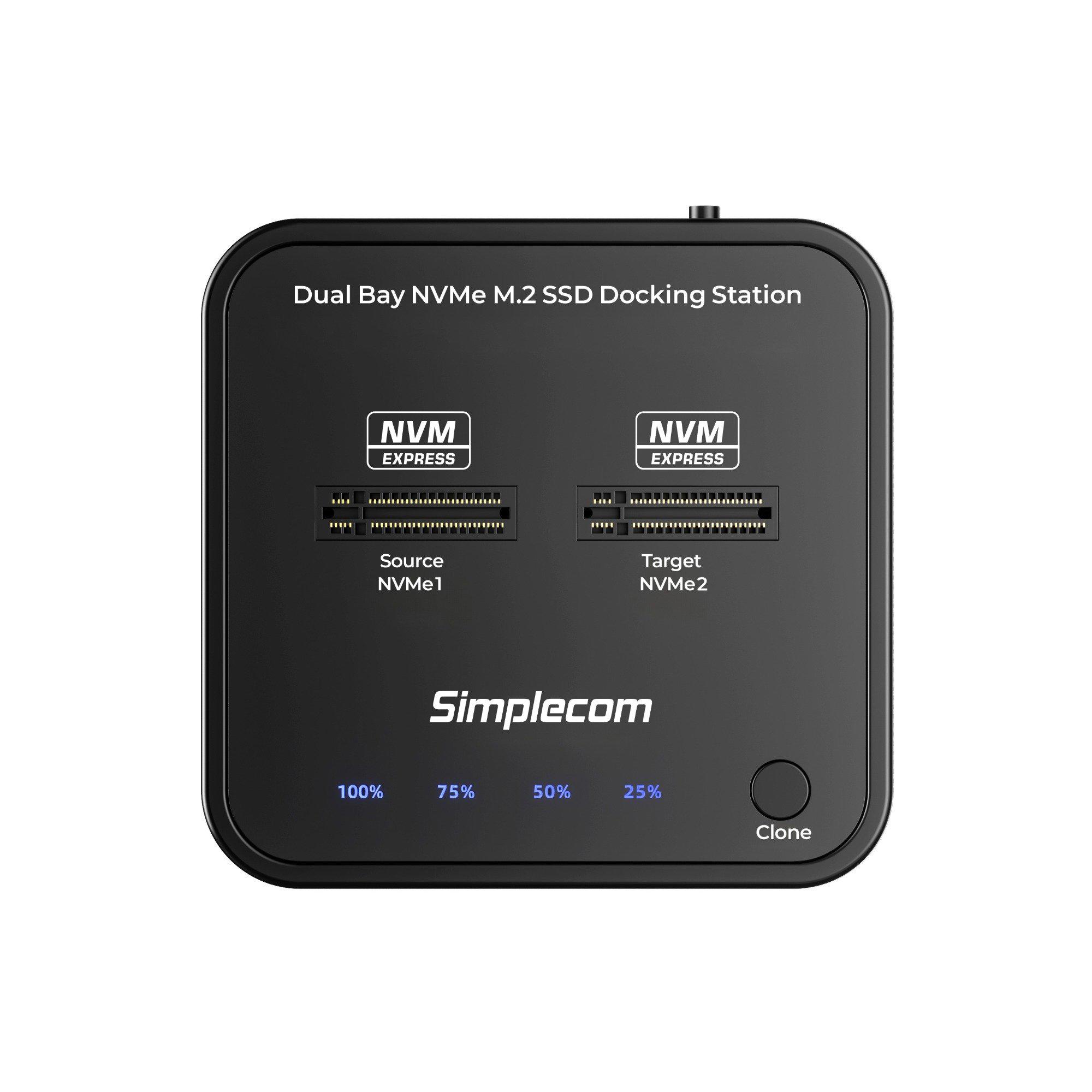 A large main feature product image of Simplecom SD550 V3 USB 3.2 Gen 2 to Dual Bay NVMe M.2 SSD Docking Station