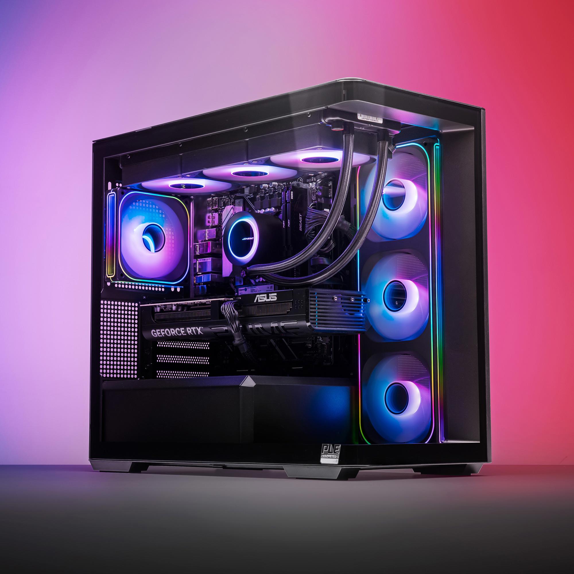 A large main feature product image of PLE Prism RTX 5070 Prebuilt Ready To Go Gaming PC