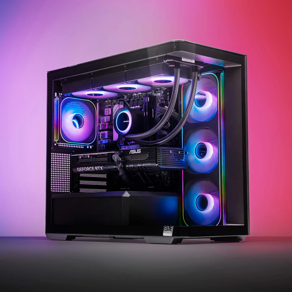 A large main feature product image of PLE Prism RTX 5070 Prebuilt Ready To Go Gaming PC