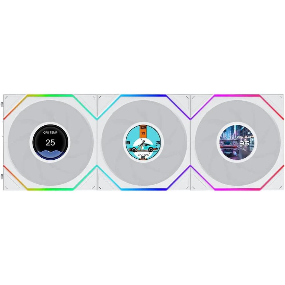 Lian LI UNI FAN TL120 LCD FLEX - 120mm Modular LCP Wireless PWM Reverse Blade Fan 3-Pack (White)
