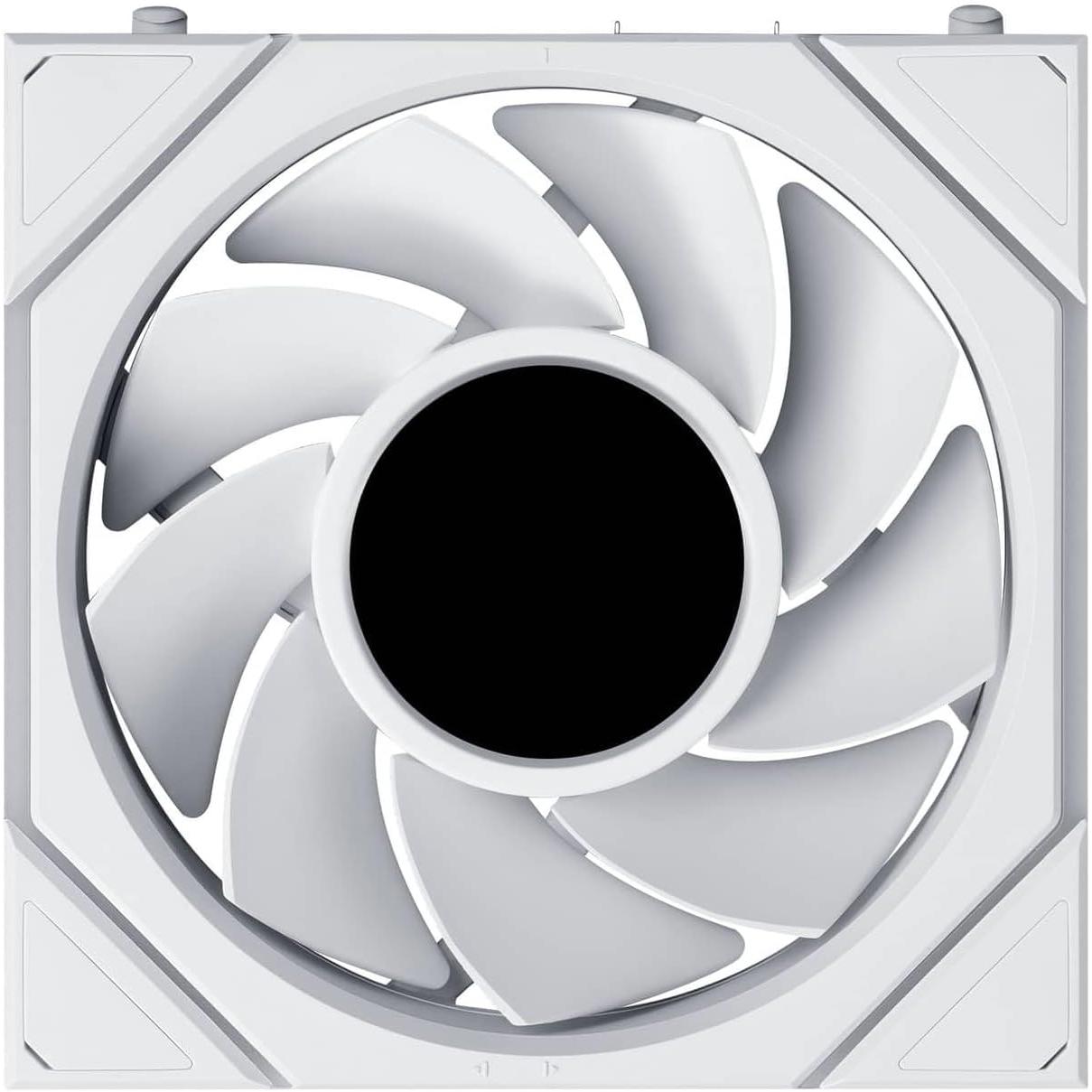 A large main feature product image of Lian LI UNI FAN TL120 LCD FLEX - 120mm Modular LCP Wireless PWM Reverse Blade Fan 3-Pack (White)