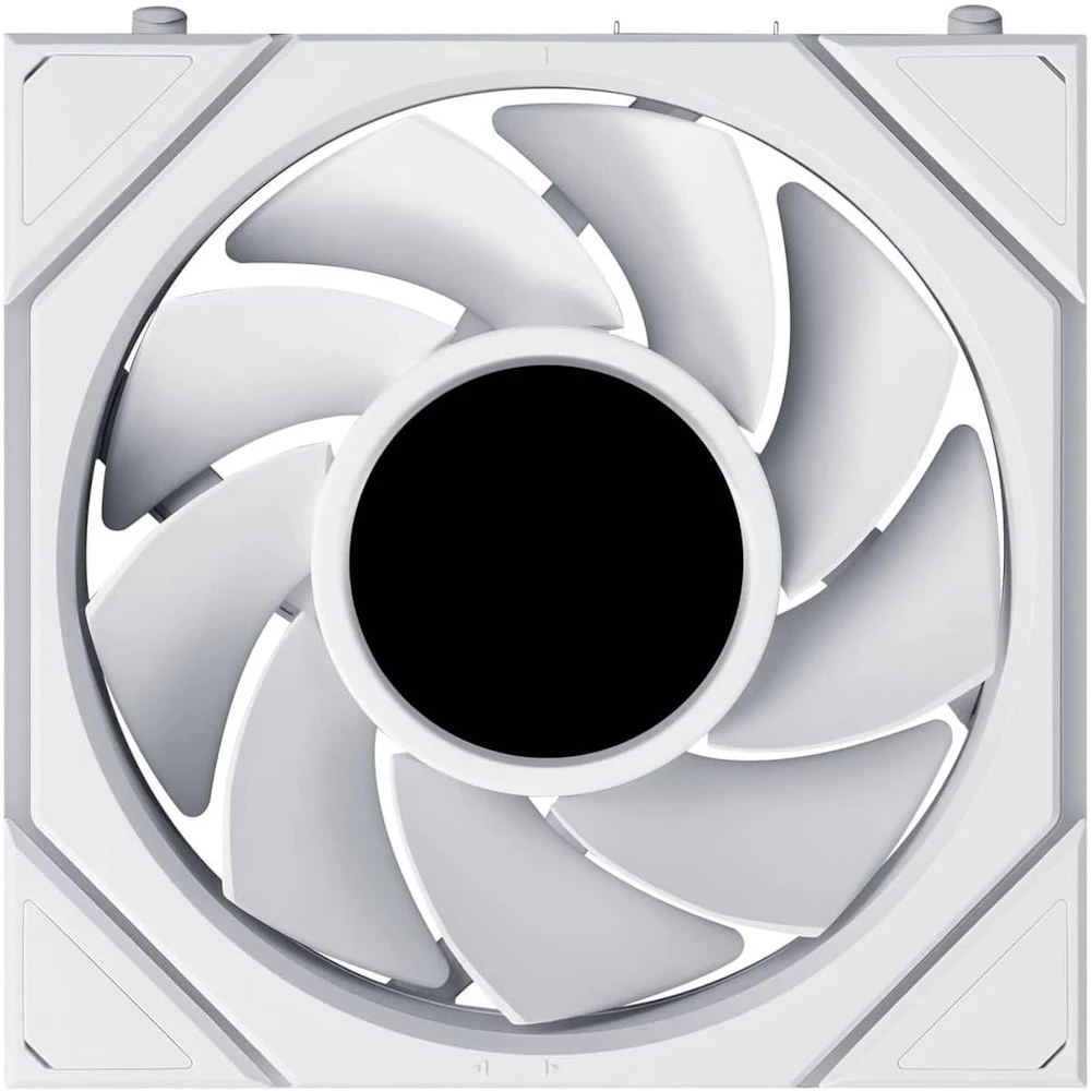 A large main feature product image of Lian LI UNI FAN TL120 LCD FLEX - 120mm Modular LCP Wireless PWM Reverse Blade Fan 3-Pack (White)