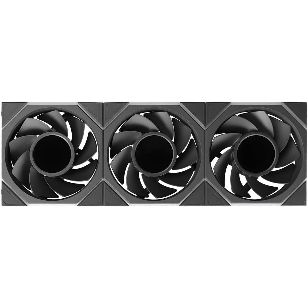 A large main feature product image of Lian LI UNI FAN TL120 LCD FLEX - 120mm Modular LCP Wireless PWM Reverse Blade Fan 3-Pack (Black)
