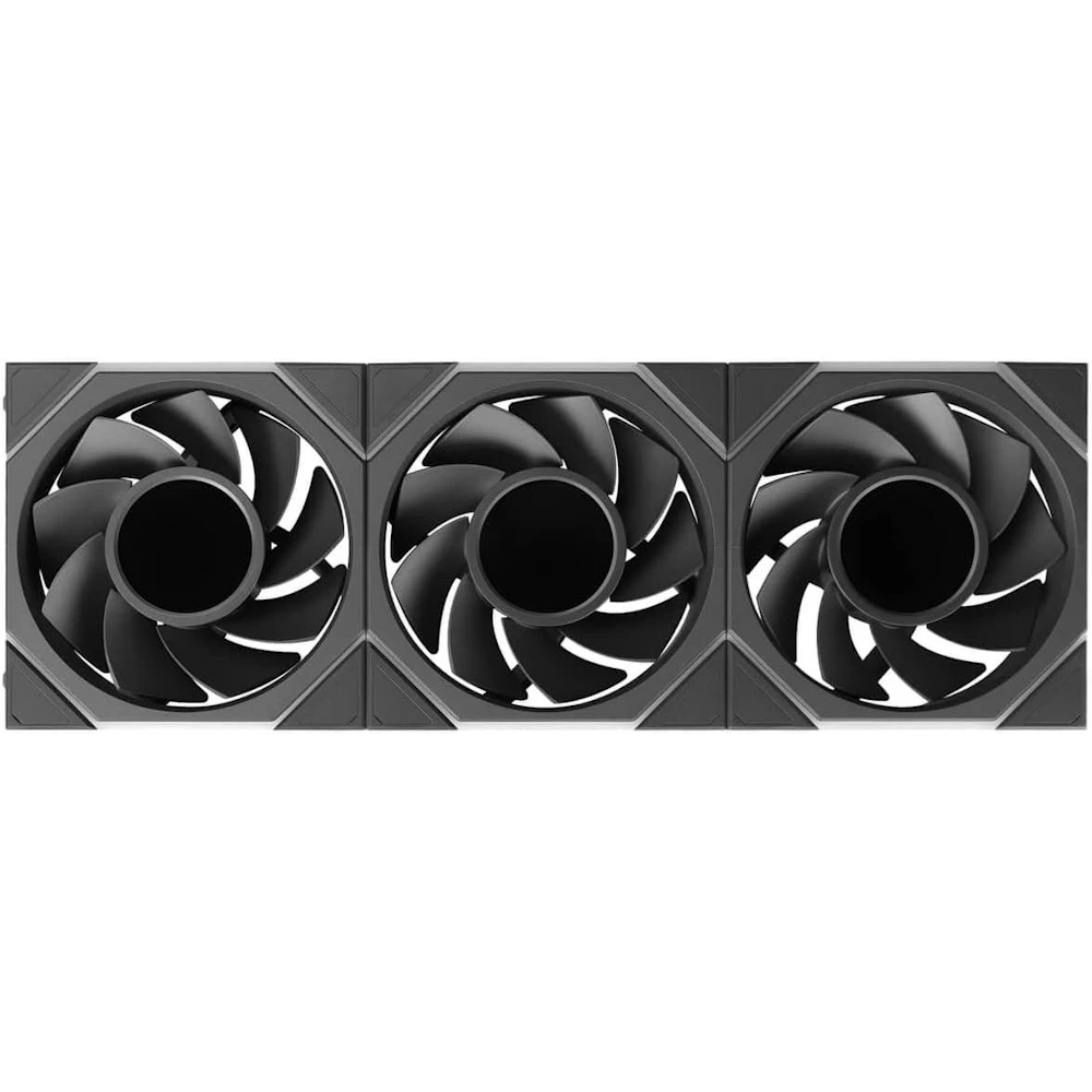 A large main feature product image of Lian LI UNI FAN TL120 LCD FLEX - 120mm Modular LCP Wireless PWM Reverse Blade Fan 3-Pack (Black)