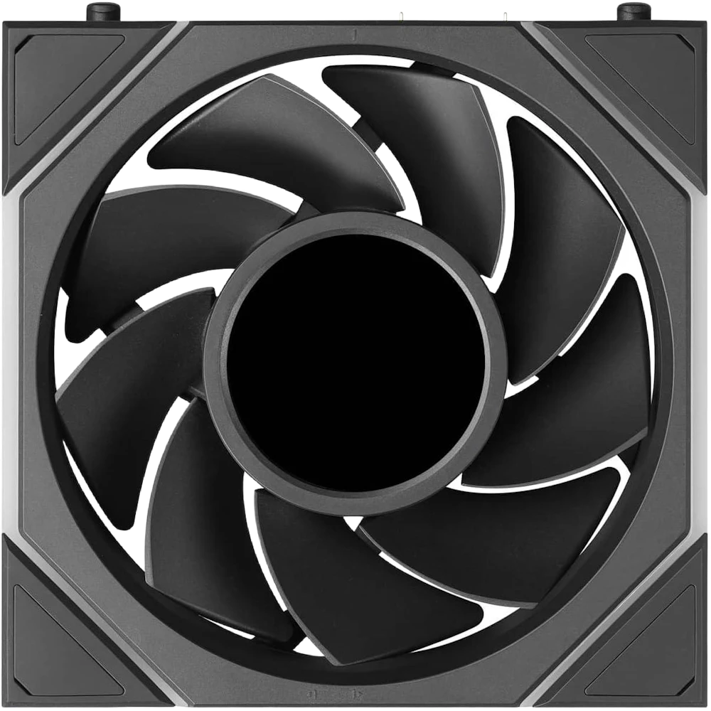 A large main feature product image of Lian LI UNI FAN TL120 LCD FLEX - 120mm Modular LCP Wireless PWM Reverse Blade Fan 3-Pack (Black)