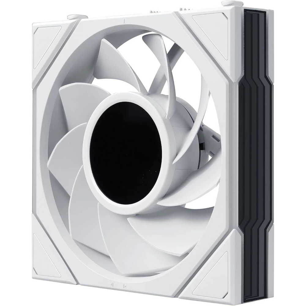A large main feature product image of Lian LI UNI FAN TL120 LCD FLEX - 120mm Modular LCP Wireless PWM Reverse Blade Fan (White)