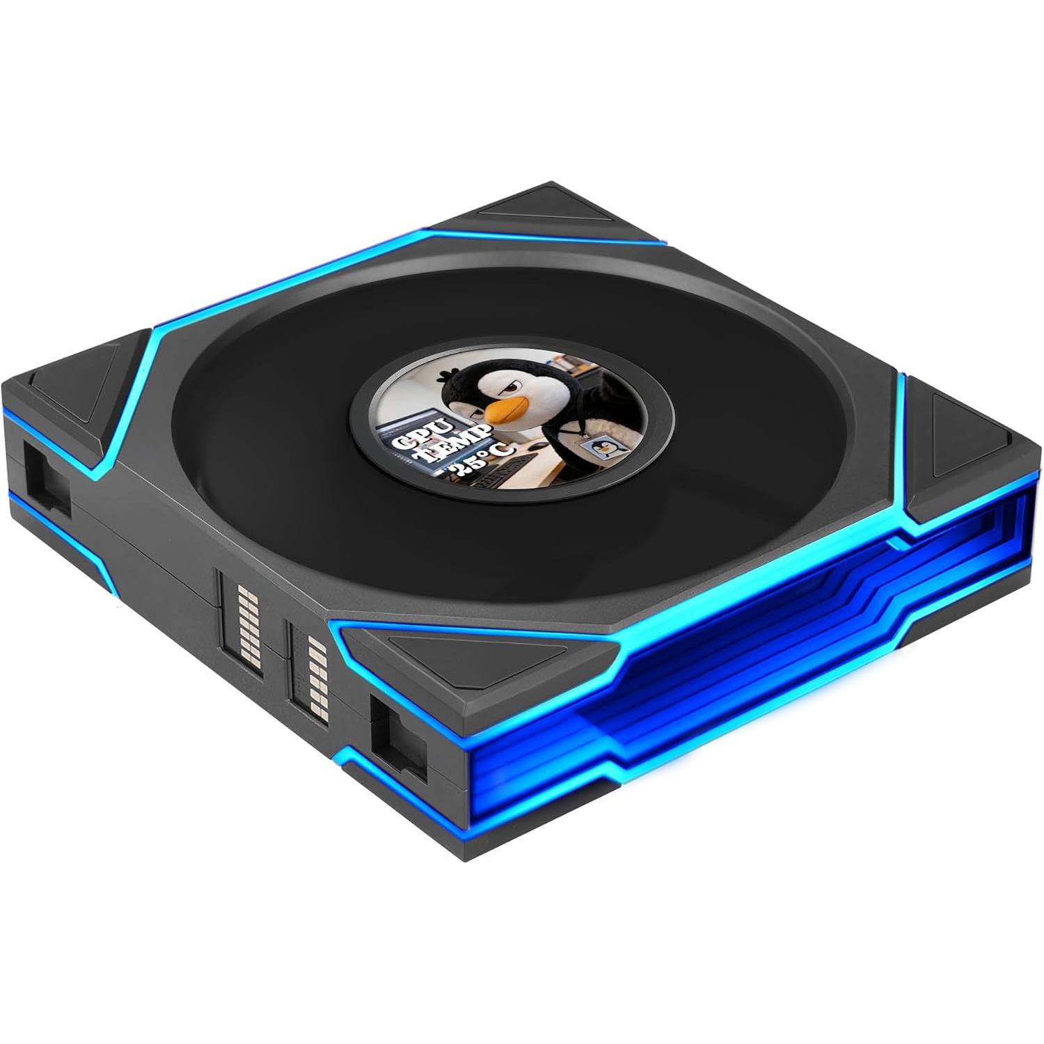 A large main feature product image of Lian LI UNI FAN TL120 LCD FLEX - 120mm Modular LCP Wireless PWM Reverse Blade Fan (Black)