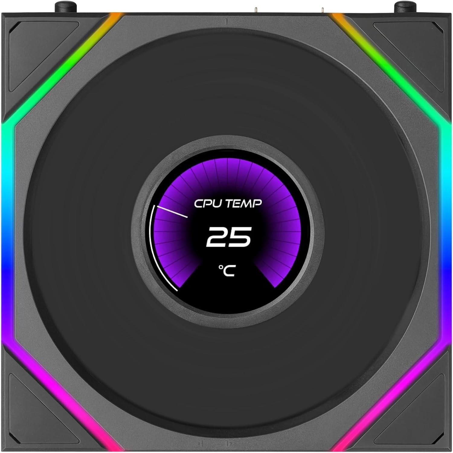 A large main feature product image of Lian LI UNI FAN TL120 LCD FLEX - 120mm Modular LCP Wireless PWM Reverse Blade Fan (Black)
