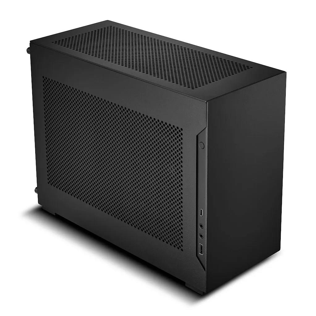 A large main feature product image of Lian Li A4-H2O PCIe 5.0 SFF 11L Mini-ITX Case (Black)