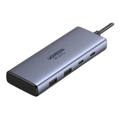 A large main feature product image of UGREEN 7-in-1 Dual 4K Display USB Type-C Hub