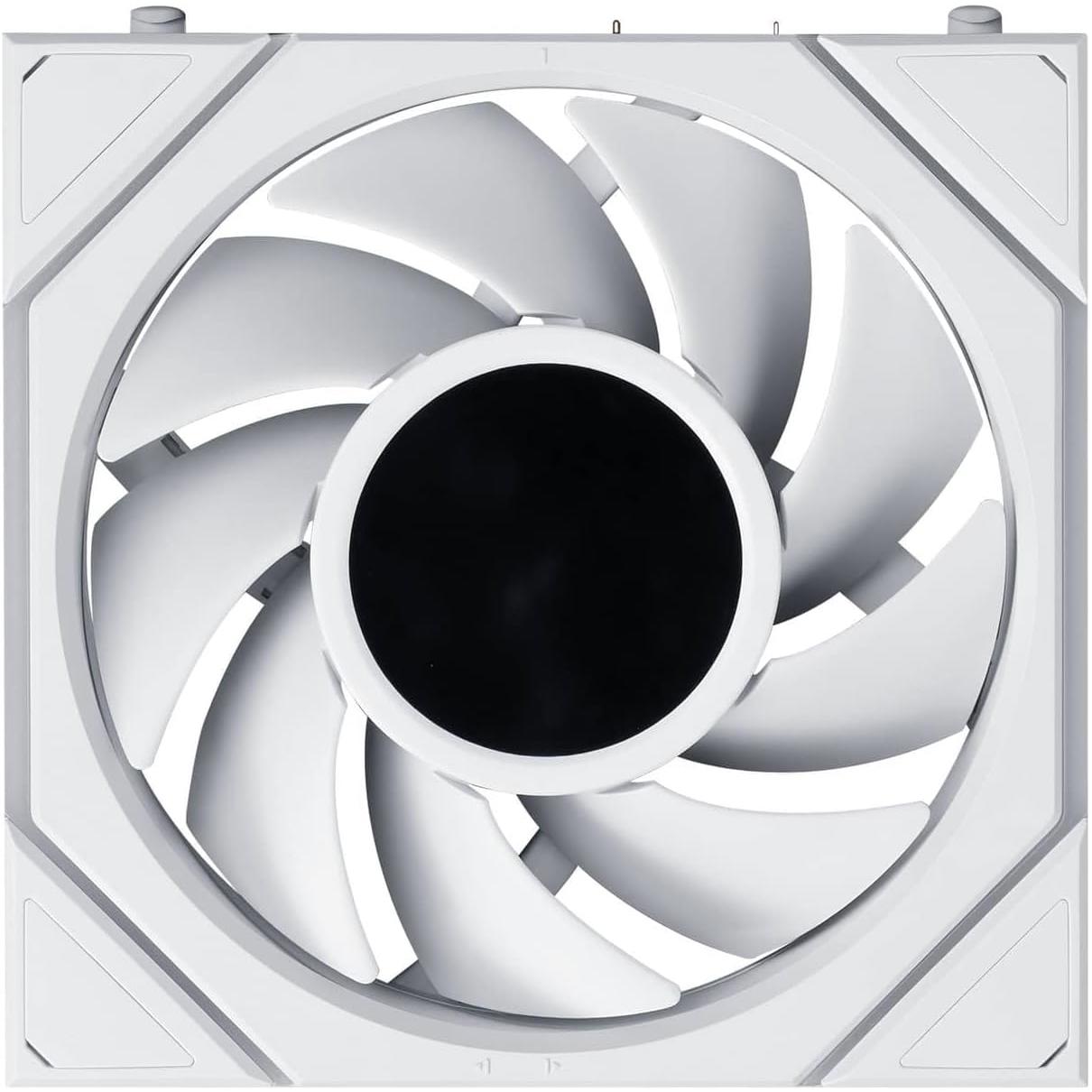 A large main feature product image of Lian LI UNI FAN TL120 LCD FLEX - 120mm Modular LCP Wireless PWM Fan 3-Pack (White)