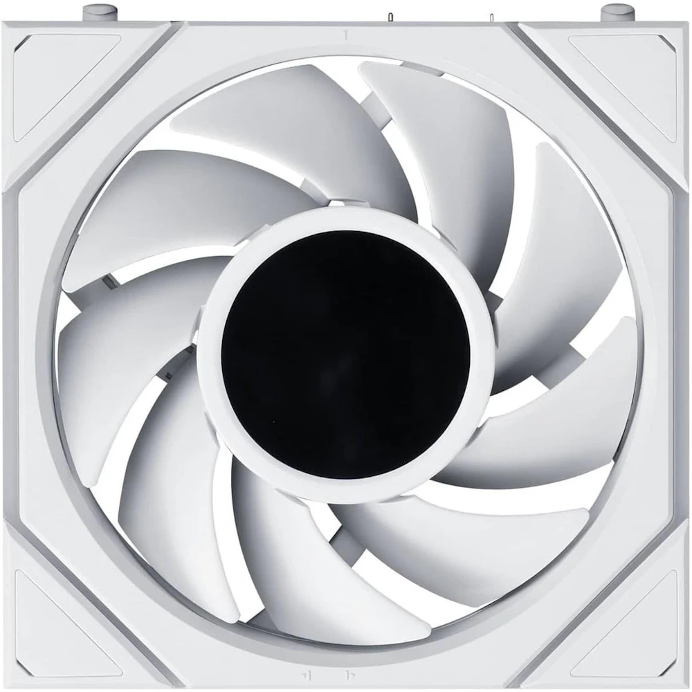 A large main feature product image of Lian LI UNI FAN TL120 LCD FLEX - 120mm Modular LCP Wireless PWM Fan 3-Pack (White)