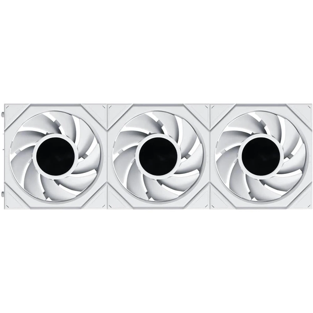 A large main feature product image of Lian LI UNI FAN TL120 LCD FLEX - 120mm Modular LCP Wireless PWM Fan 3-Pack (White)