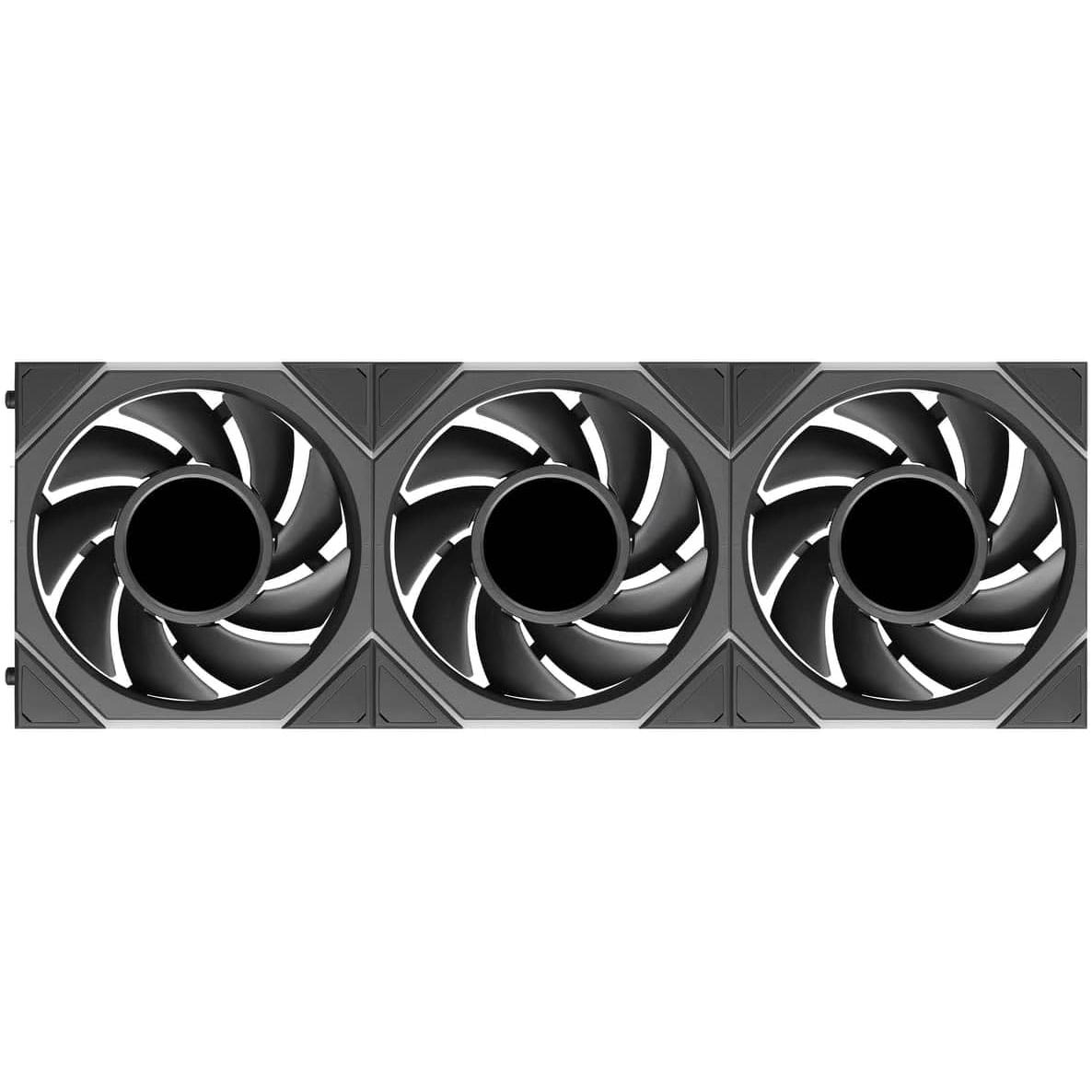 A large main feature product image of Lian LI UNI FAN TL120 LCD FLEX - 120mm Modular LCP Wireless PWM Fan 3-Pack (Black)