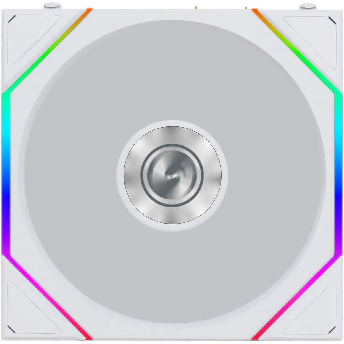 A large main feature product image of Lian LI UNI FAN TL120 FLEX - 120mm Modular LCP Wireless PWM Reverse Blade Fan 3-Pack (White)