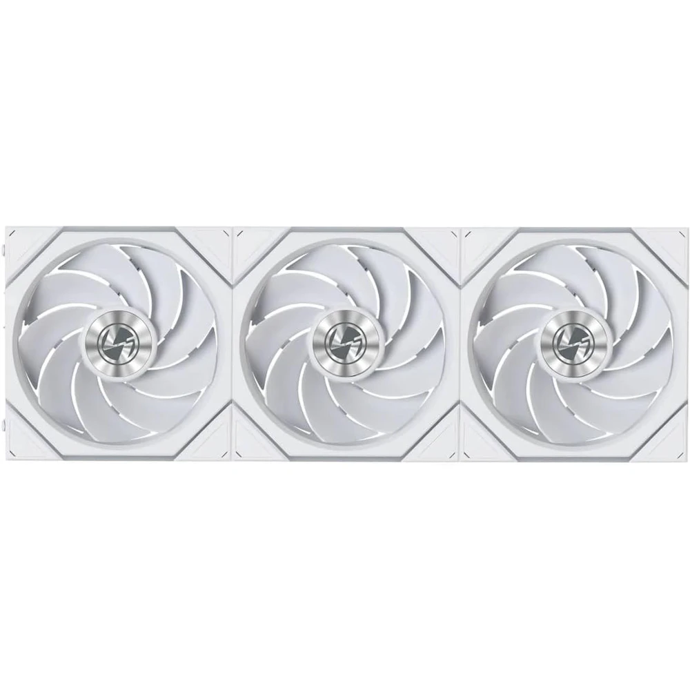 A large main feature product image of Lian LI UNI FAN TL120 FLEX - 120mm Modular LCP Wireless PWM Reverse Blade Fan 3-Pack (White)