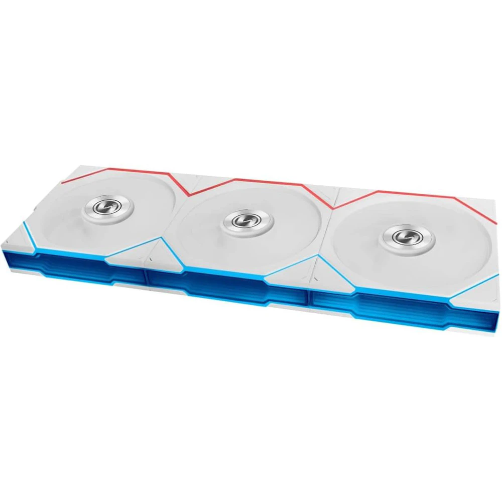 A large main feature product image of Lian LI UNI FAN TL120 FLEX - 120mm Modular LCP Wireless PWM Reverse Blade Fan 3-Pack (White)