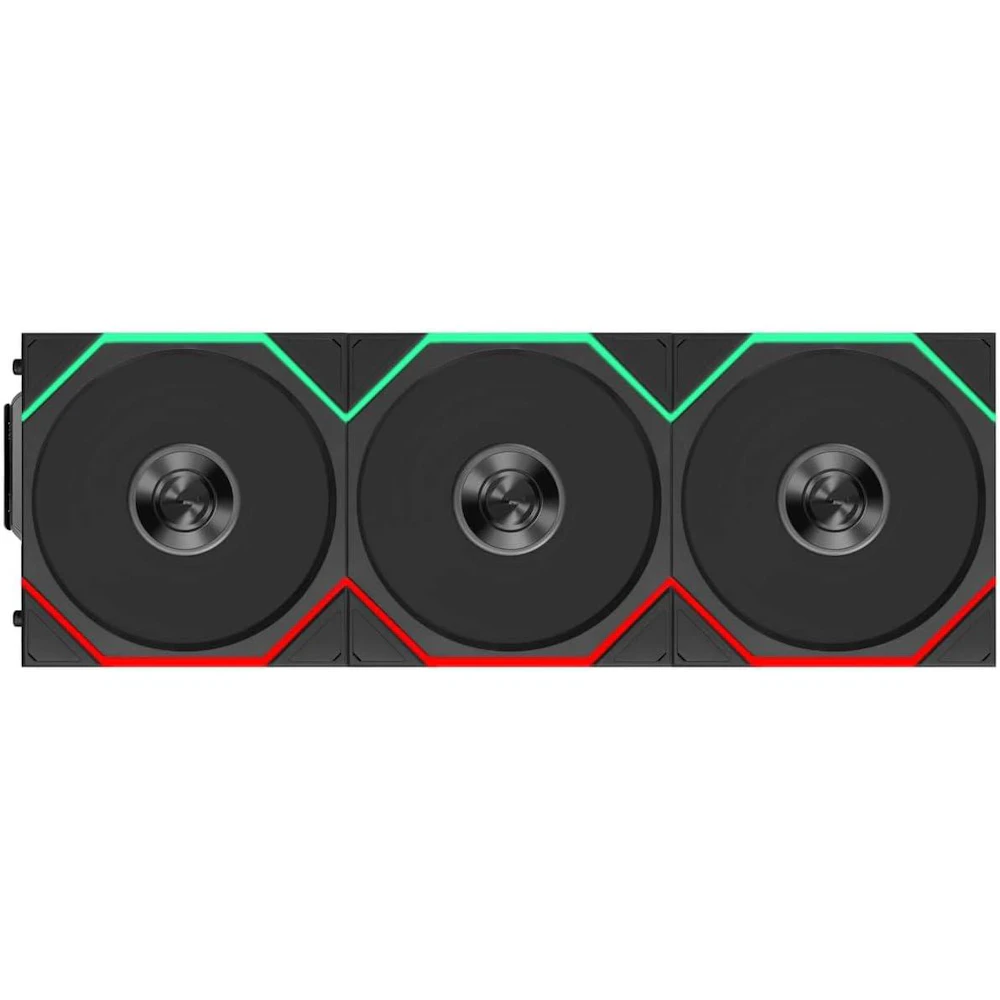 A large main feature product image of Lian LI UNI FAN TL120 FLEX - 120mm Modular LCP Wireless PWM Reverse Blade Fan 3-Pack (Black)
