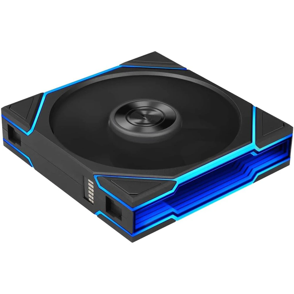 A large main feature product image of Lian LI UNI FAN TL120 FLEX - 120mm Modular LCP Wireless PWM Reverse Blade Fan 3-Pack (Black)