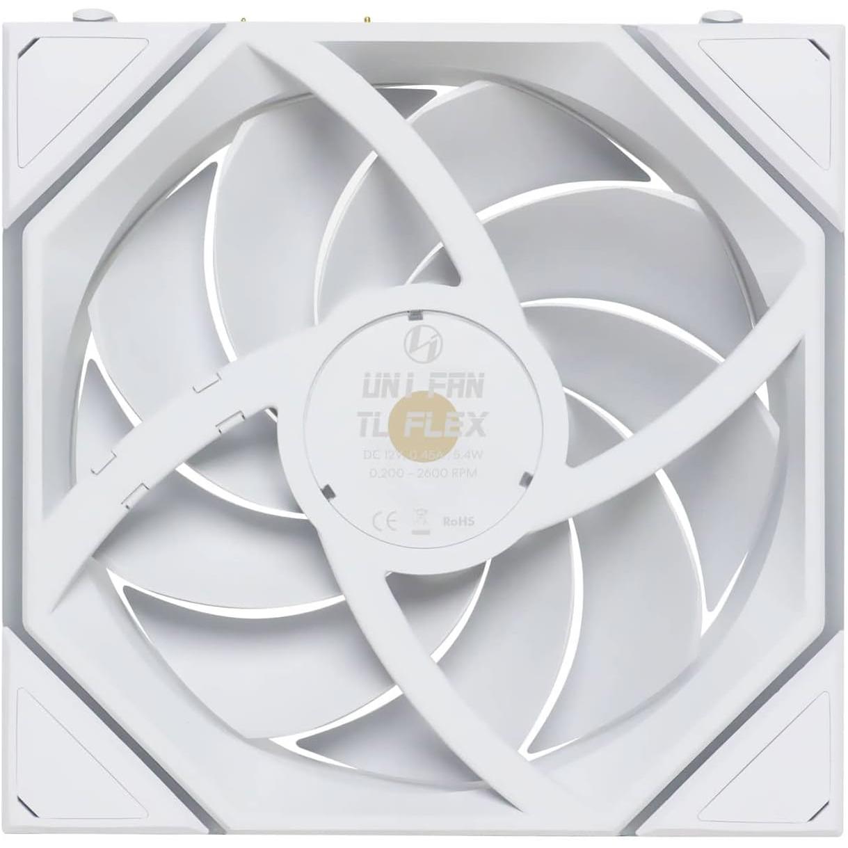 A large main feature product image of Lian LI UNI FAN TL120 FLEX - 120mm Modular LCP Wireless PWM Fan 3-Pack (White)