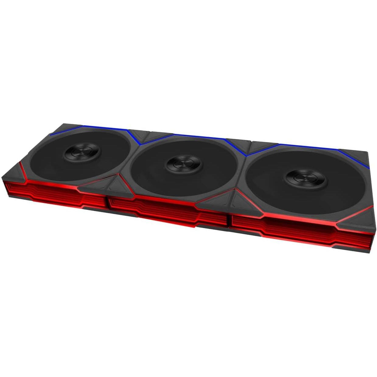 A large main feature product image of Lian LI UNI FAN TL120 FLEX - 120mm Modular LCP Wireless PWM Fan 3-Pack (Black)