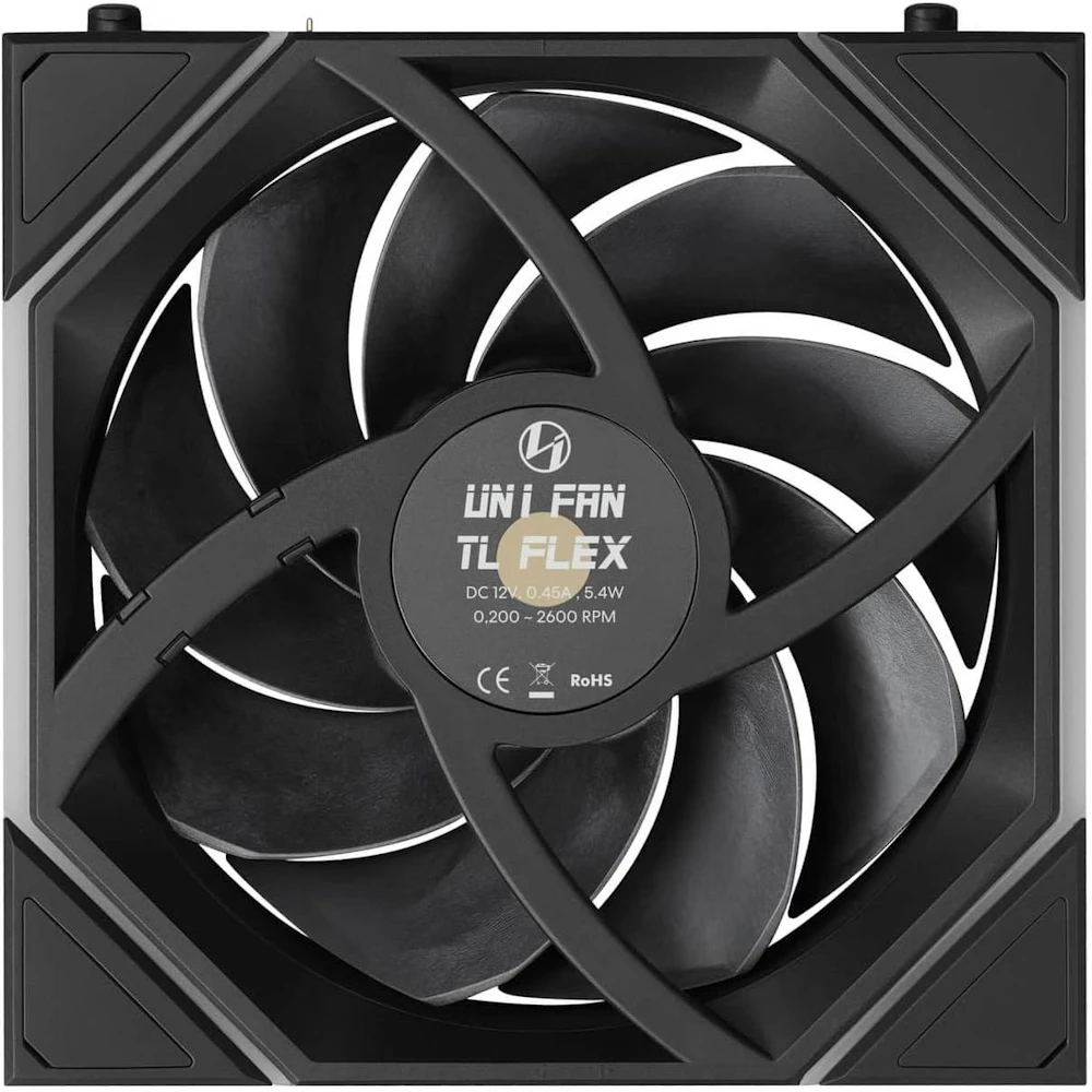 A large main feature product image of Lian LI UNI FAN TL120 FLEX - 120mm Modular LCP Wireless PWM Fan (Black)