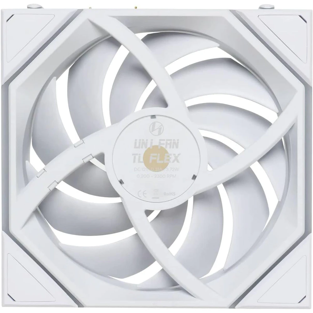 A large main feature product image of Lian LI UNI FAN TL120 FLEX - 120mm Modular LCP Wireless PWM Reverse Blade Fan (White)