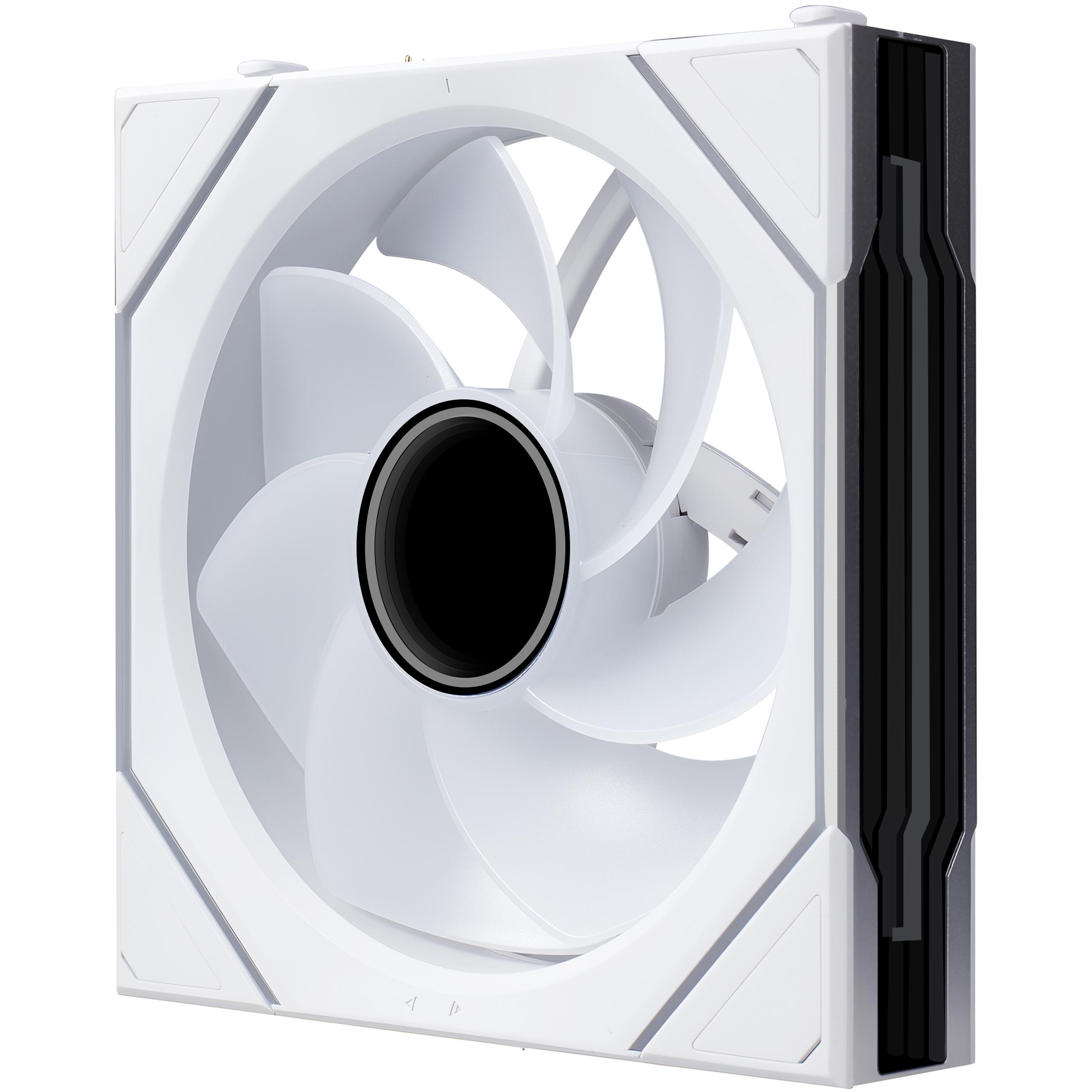 A large main feature product image of Lian Li UNI FAN SL120 INF FLEX - 120mm Modular Wireless PWM Reverse Blade Fan (White)