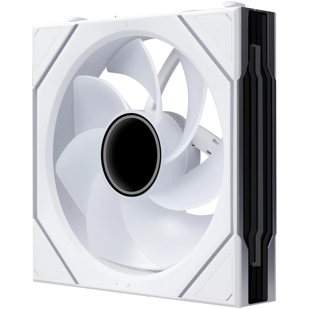 A large main feature product image of Lian Li UNI FAN SL120 INF FLEX - 120mm Modular Wireless PWM Reverse Blade Fan (White)