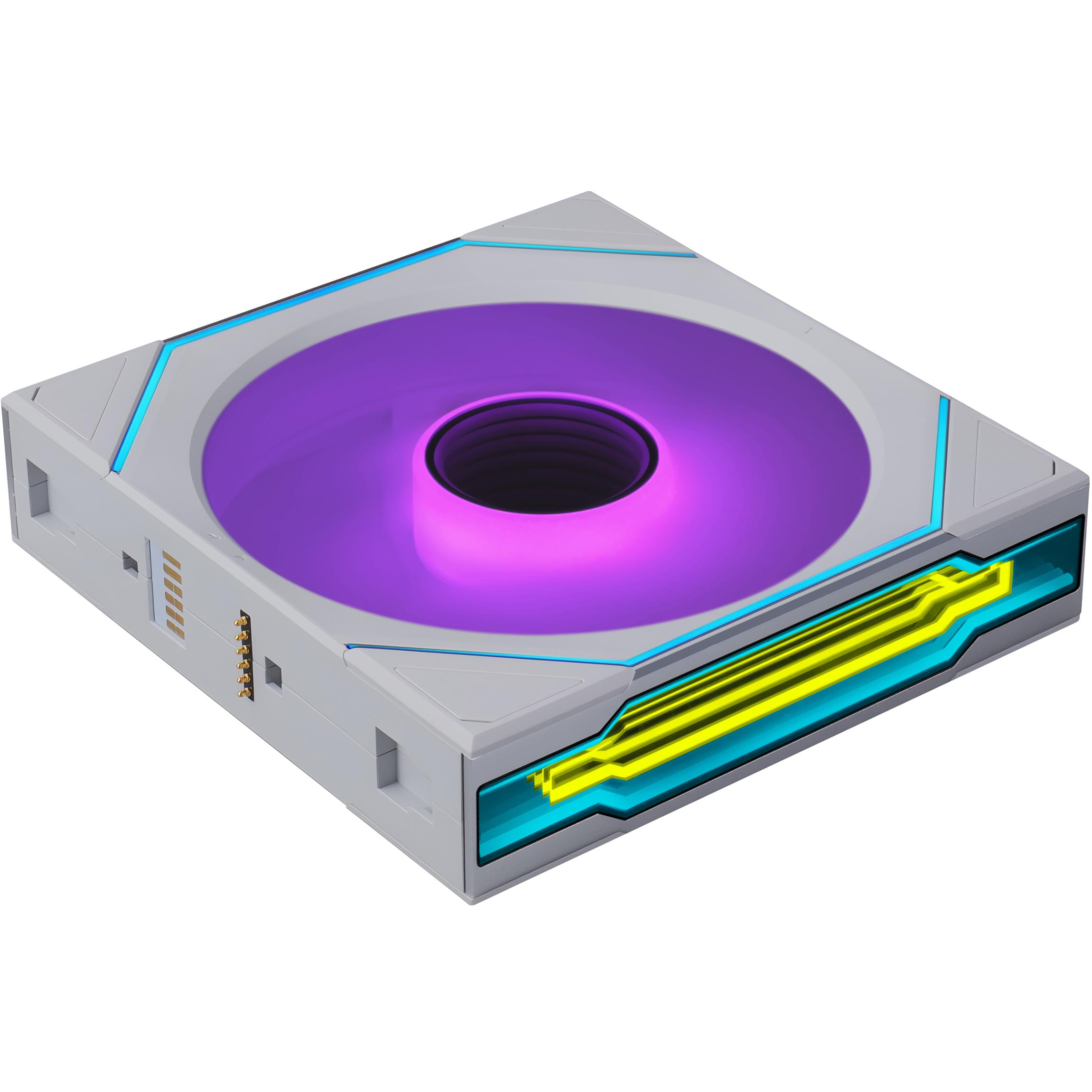 A large main feature product image of Lian Li UNI FAN SL120 INF FLEX - 120mm Modular Wireless PWM Reverse Blade Fan (White)