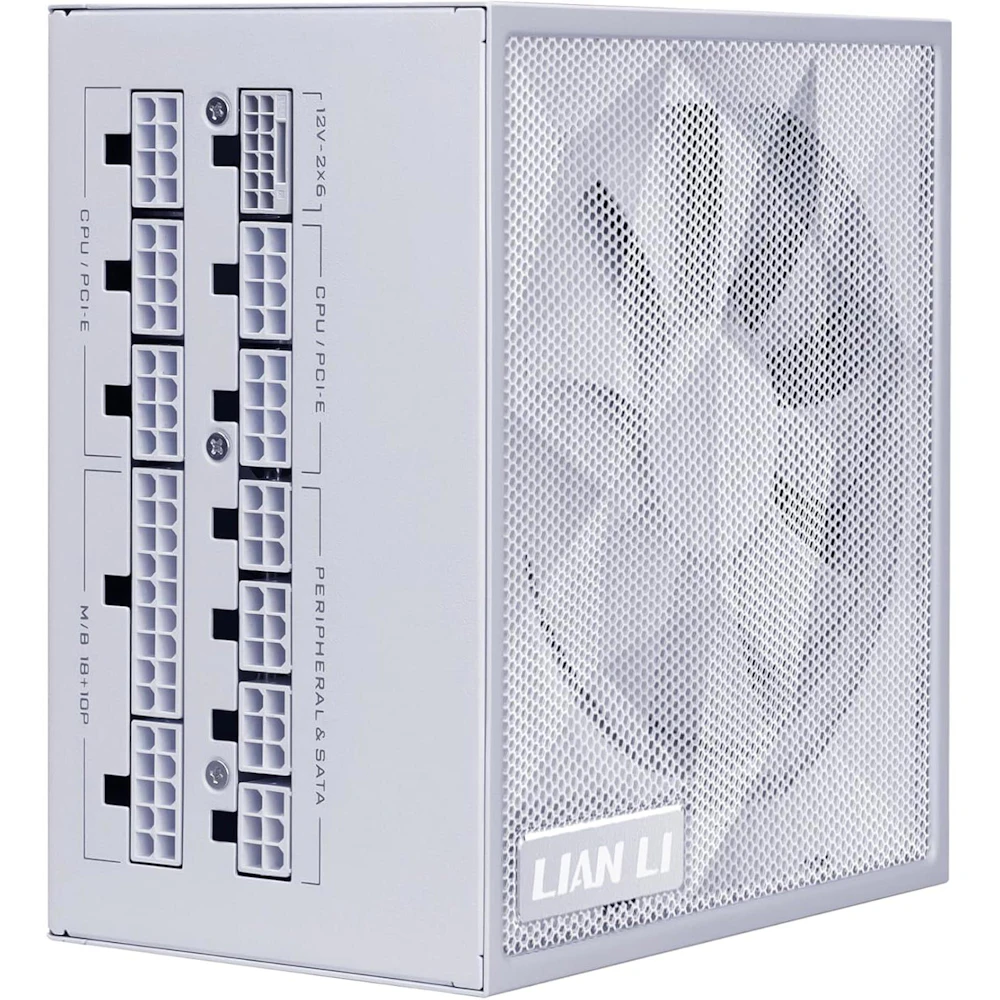 A large main feature product image of Lian Li SX 1000W Platinum PCIe 5.1 ATX 3.1 SFX Modular PSU (White)