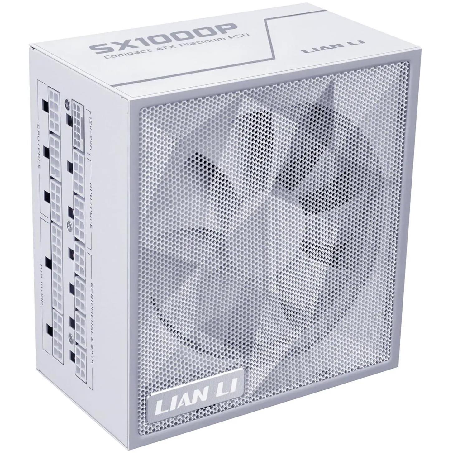 A large main feature product image of Lian Li SX 1000W Platinum PCIe 5.1 ATX 3.1 SFX Modular PSU (White)