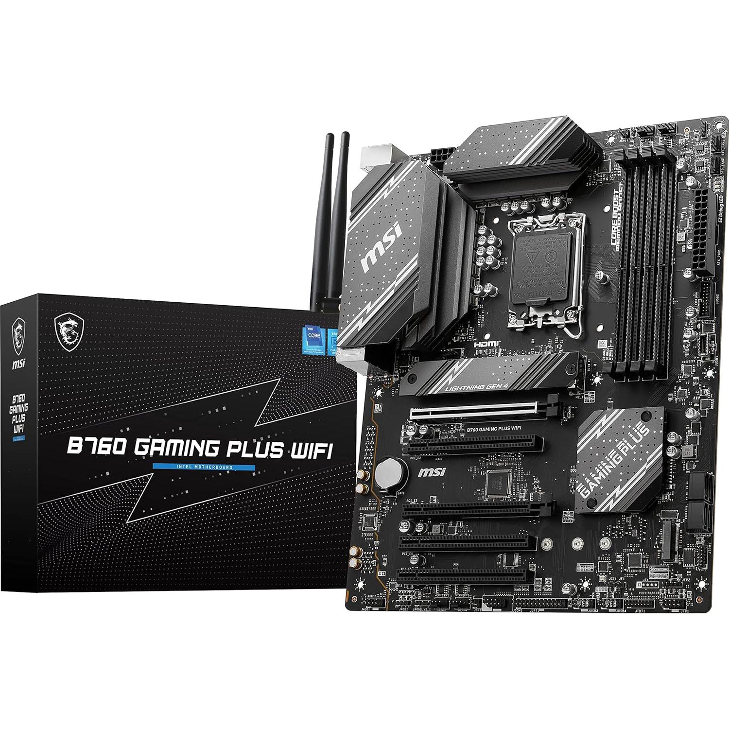 A large main feature product image of EX-DEMO MSI MAG B760 Gaming Plus WiFI LGA 1700 ATX Desktop Motherboard
