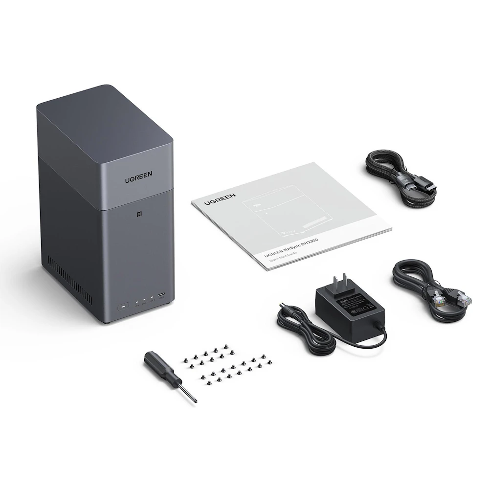 A large main feature product image of UGREEN NASync DH2300 2-Bay NAS (1.8GHz ARM 8-Core, 4GB RAM, 1GbE)