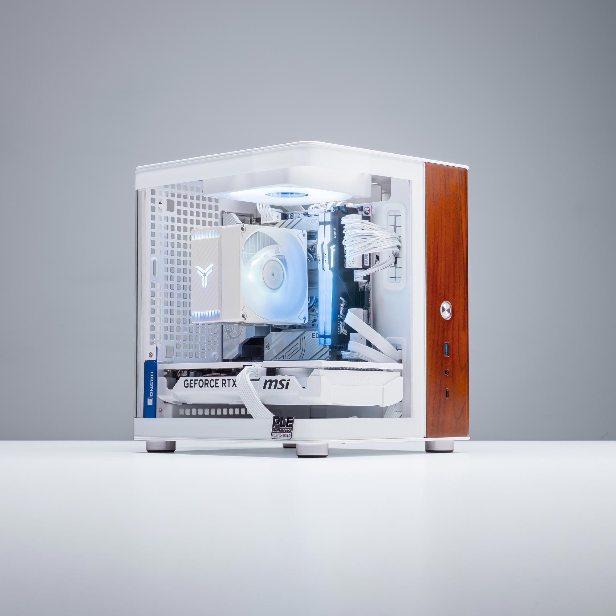 A large main feature product image of PLE Storm RTX 5060 TI Prebuilt Ready To Go Gaming PC