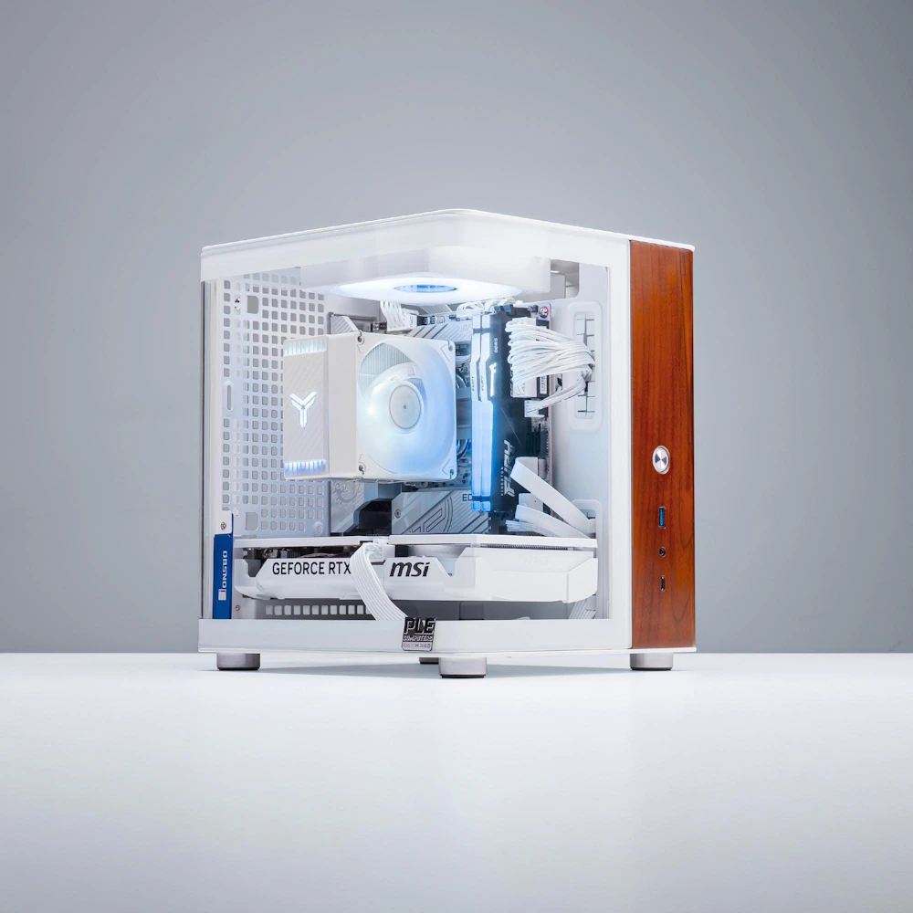 A large main feature product image of PLE Storm RTX 5060 TI Prebuilt Ready To Go Gaming PC