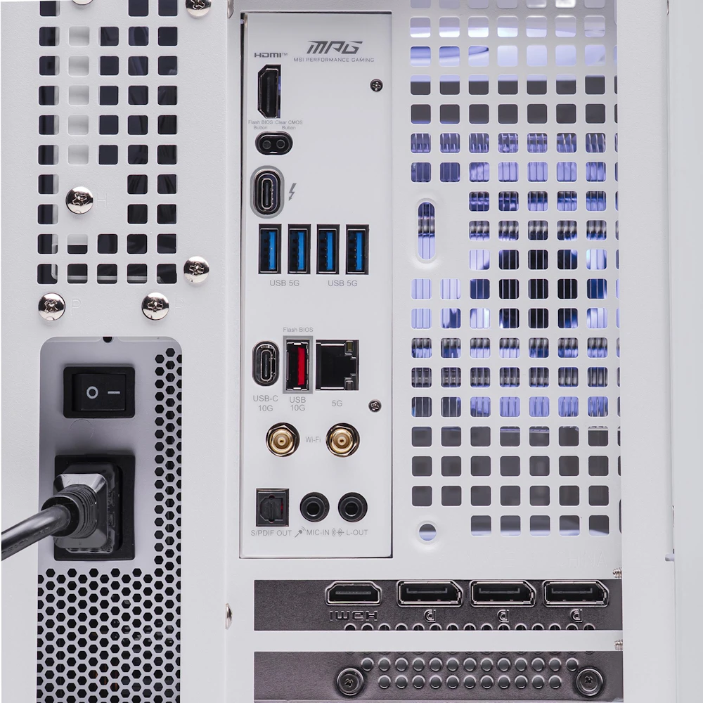 A large main feature product image of PLE Storm RTX 5060 TI Prebuilt Ready To Go Gaming PC