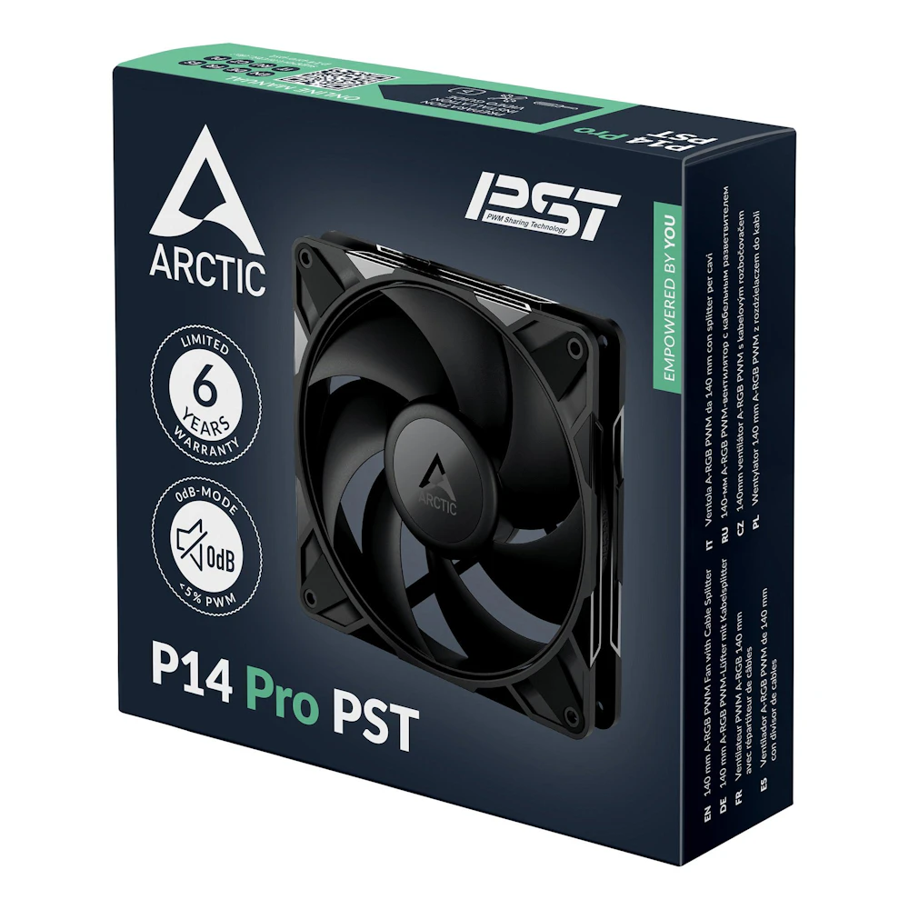 A large main feature product image of EX-DEMO ARCTIC P14 Pro PST 140mm Performance PWM Fan (Black)