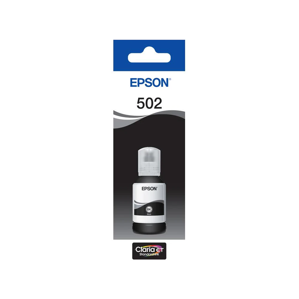 A large main feature product image of Epson T502 Black EcoTank Bottle