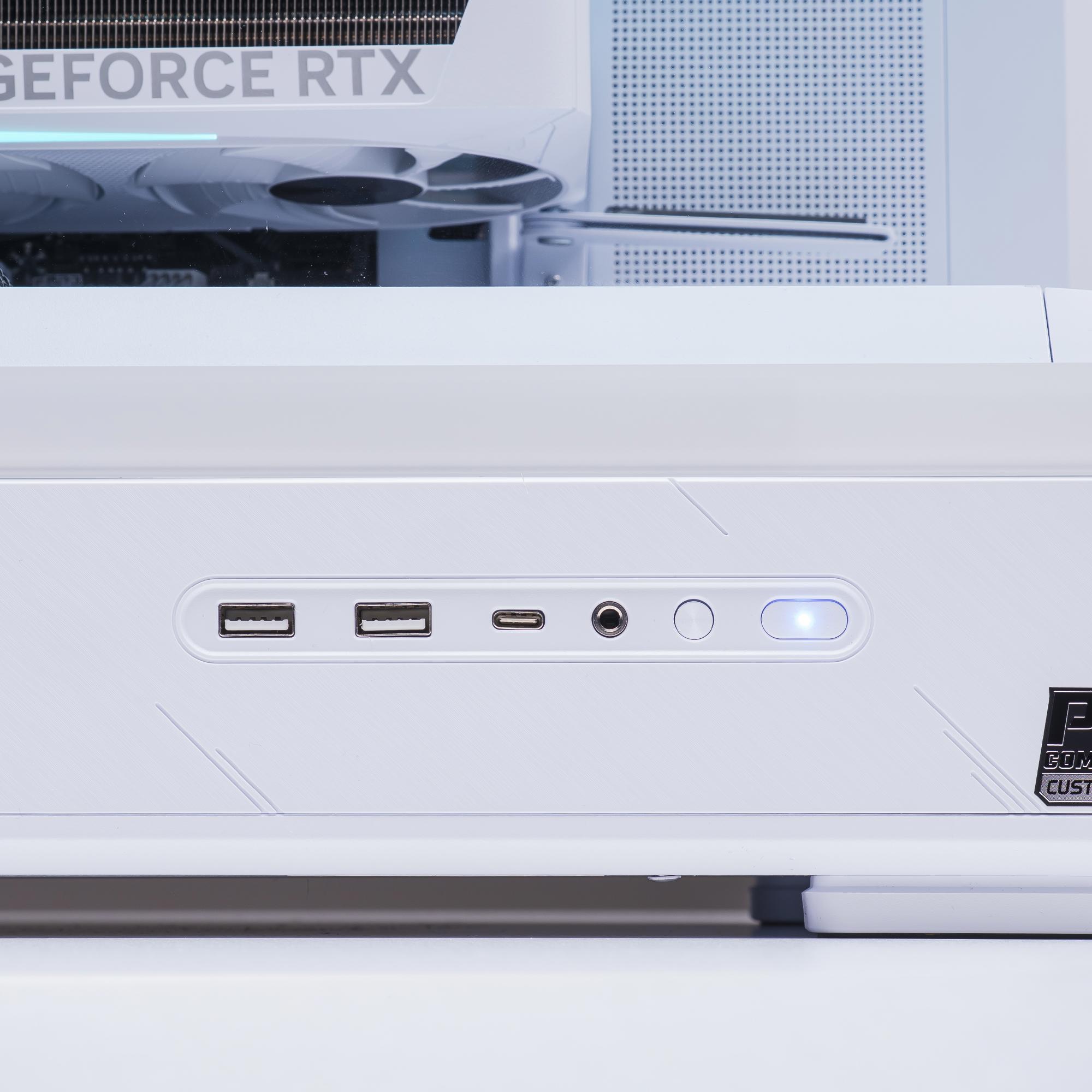 A large main feature product image of PLE Mint RTX 5070 Prebuilt Ready To Go Gaming PC