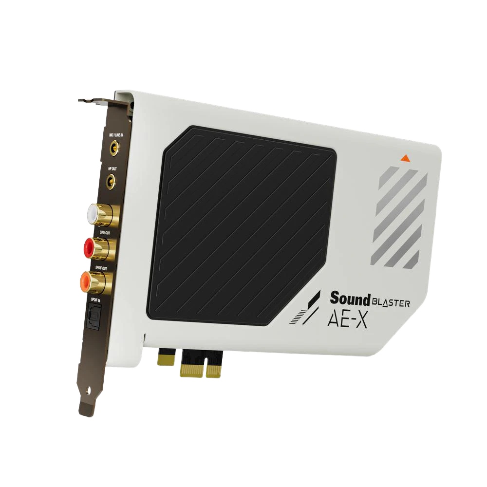 A large main feature product image of Creative Sound Blaster AE-X Hi-Res PCIe Sound Card