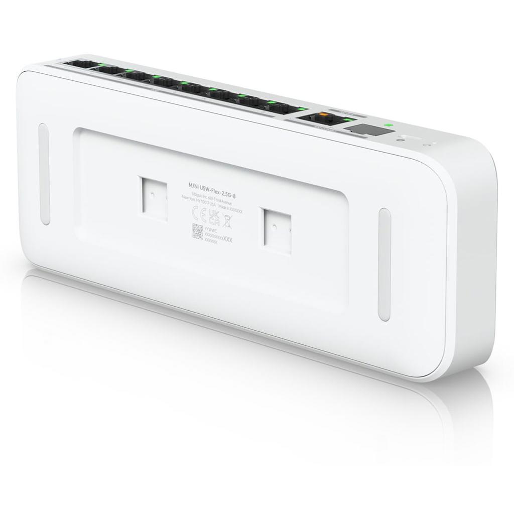A large main feature product image of EX-DEMO Ubiquiti UniFi Flex 8-Port 2.5GbE Switch
